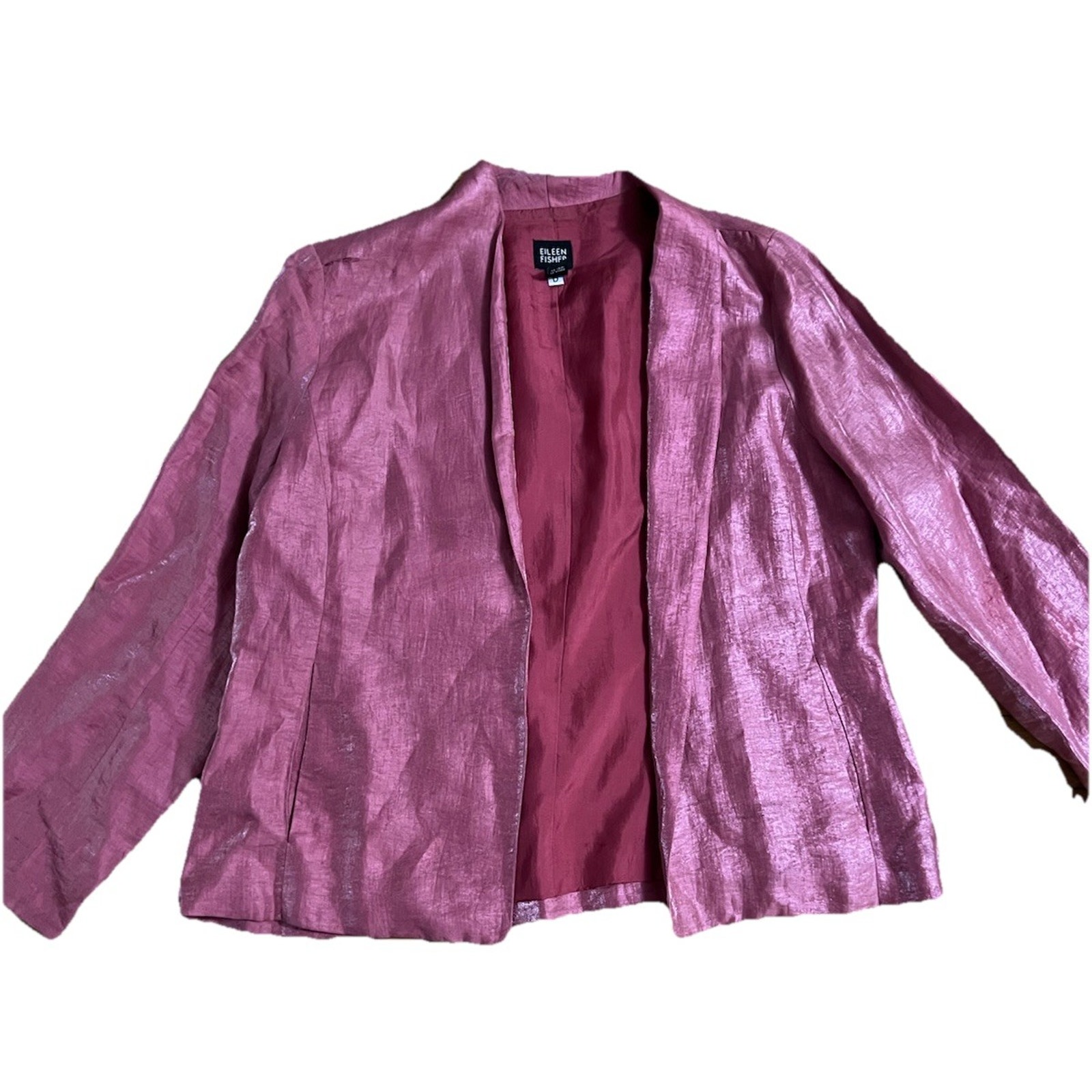 Eileen Fisher Metallic Artsy Linen Open Jacket Rose Pink Small A001708